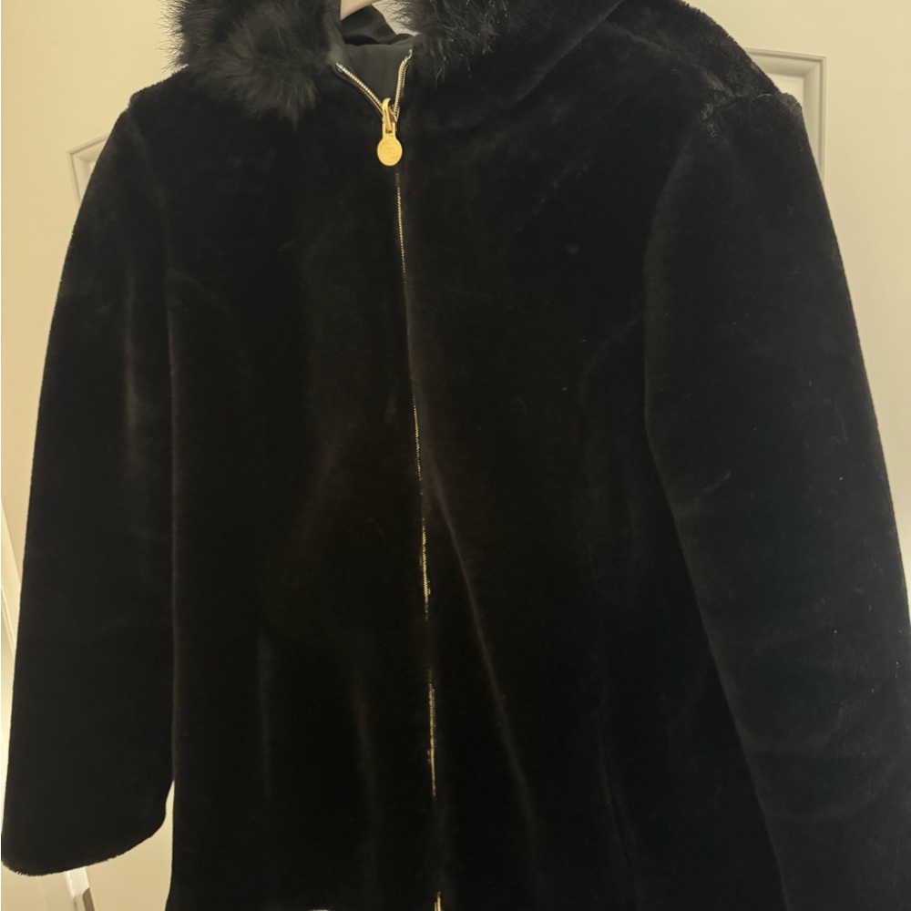 Black Faux Fur Coat with Hood